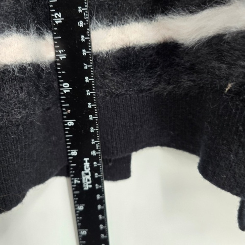 INC International Concepts Women Black White Stripe Fuzzy Cardigan Sweater Med - Picture 8 of 10